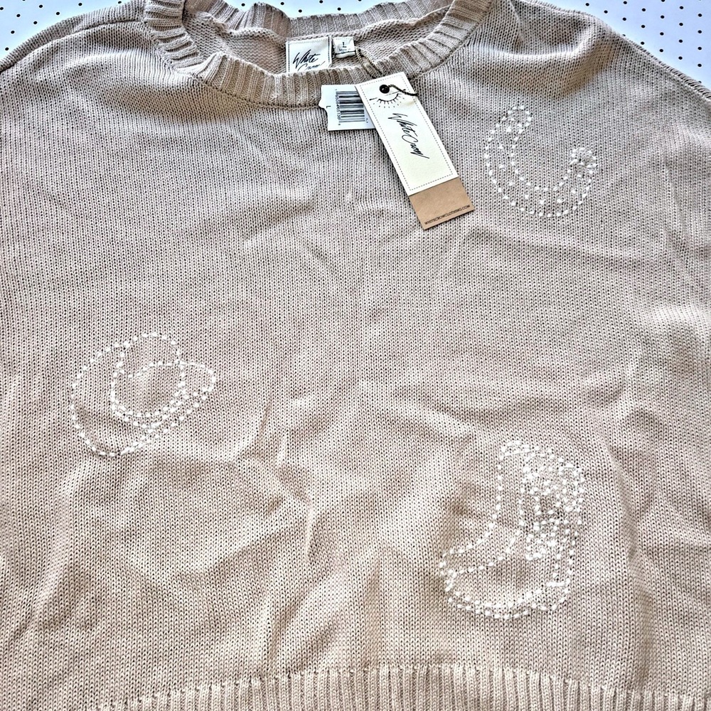 White Crow Western Crop Sweater Womens Large NWT Cowboy Boot Horse Cotton Knit